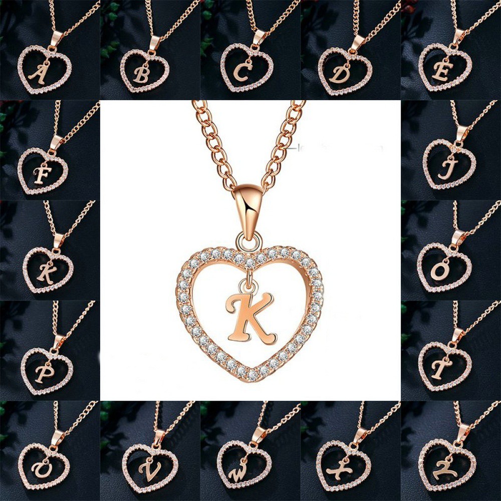 Ready Stock COD 26 Huruf Kalung Premium Titanium Kristal Necklace 18K Alfabet Liontin Untuk Wanita Gift