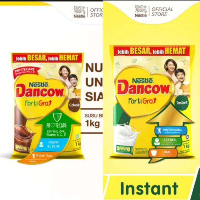 

Dancow Fortigro Instan dan Coklat Kemasan Pouch 1Kg / Dancow Coklat / Susu Bubuk / Susu Dancow