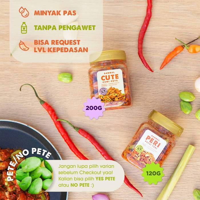 

Jual Bundle Sambal Baby Cumi Pete (Cute) 200G + Pete Teri (Peri) Medan 120G - Yes Pete