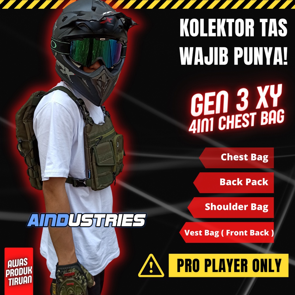 Tas Rompi Dada RIder Motor Touring Depan Belakang Model Backpack Dan Chest Bag Gen 3 Bisa Shoulder B