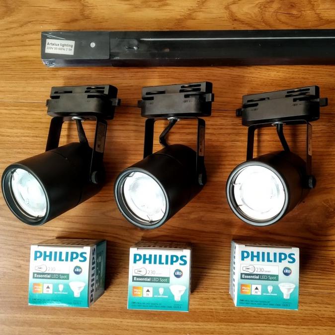 Philips Set Lampu Rel Track Artalux Led Sorot Philips 3W + Rel 1 M Asfiariel