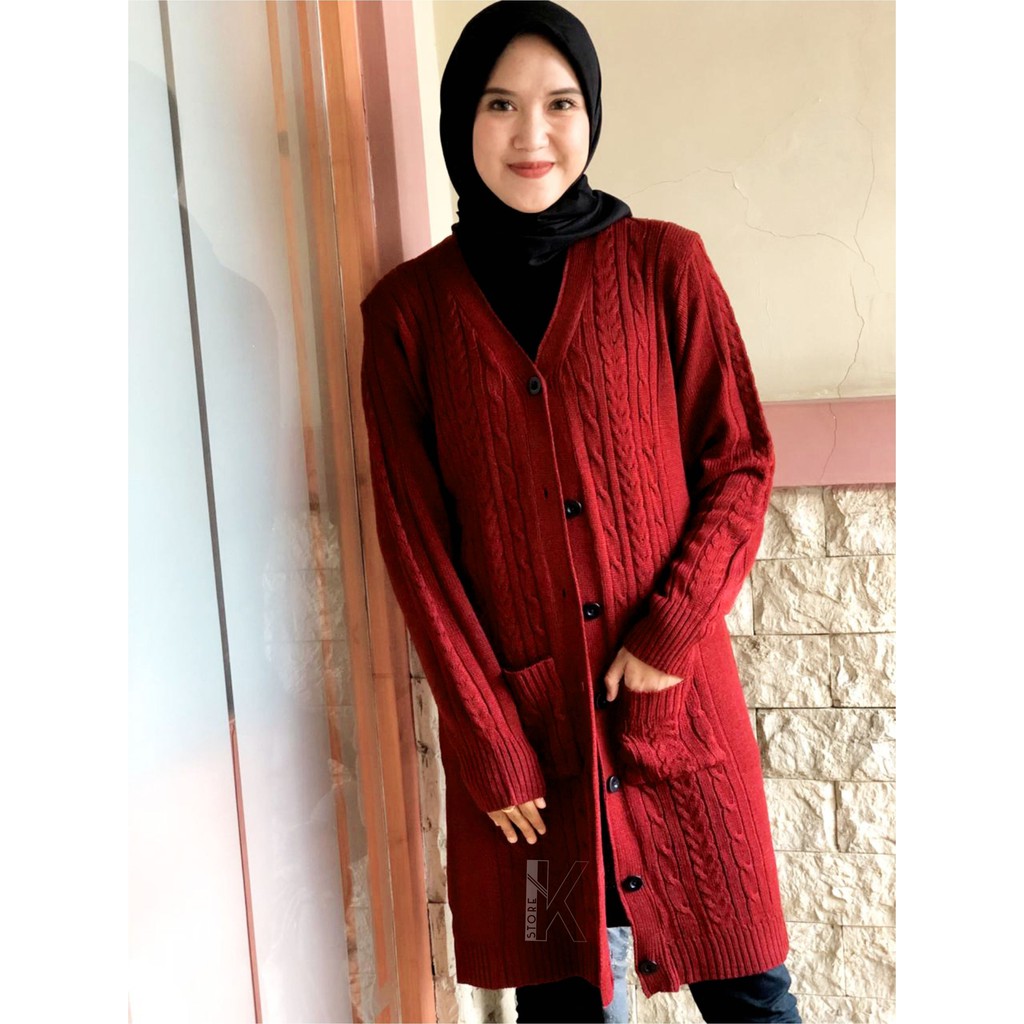 PREMIUM LONG CARDI  MOTIF CABLE