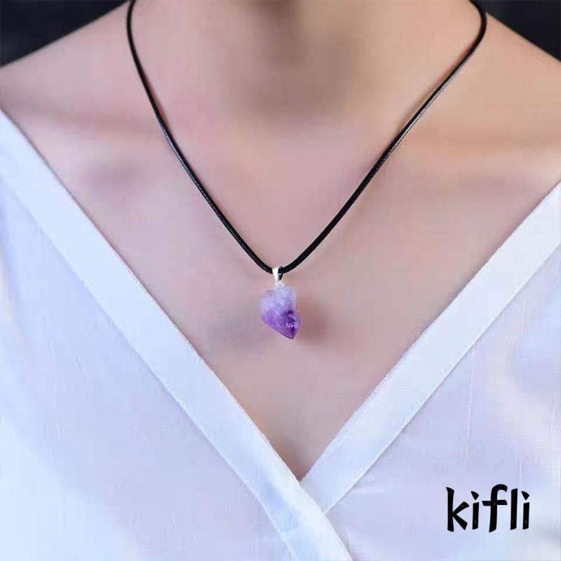 Kalung Liontin Batu Amethyst Kasar Alami DIY Untuk Pria Dan Wanita