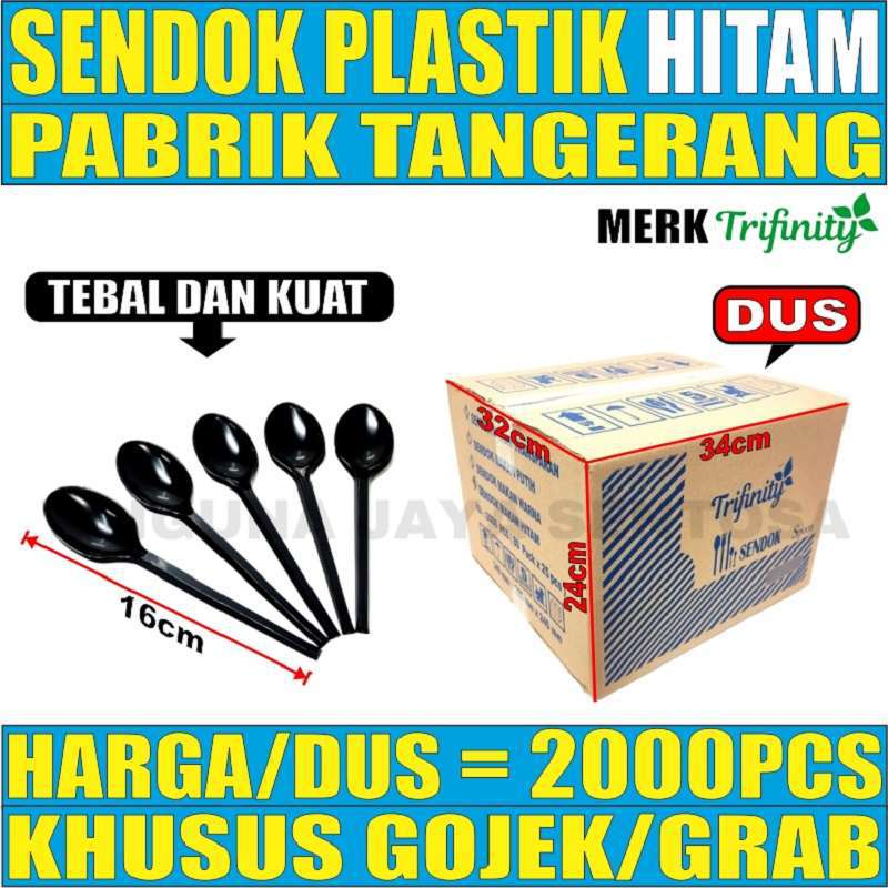 Sendok makan hitam 2000 pcs per dus plastik panjang murah trifinity