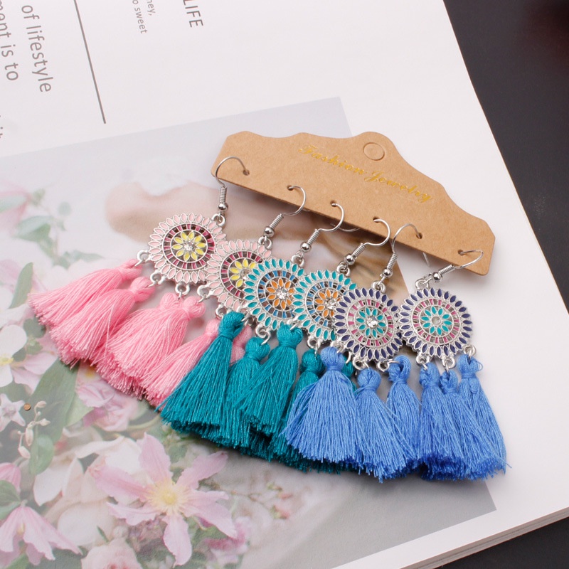 Bohemian anting-anting 3 pasang gaya etnik rumbai anting-anting perhiasan populer kombinasi set fash