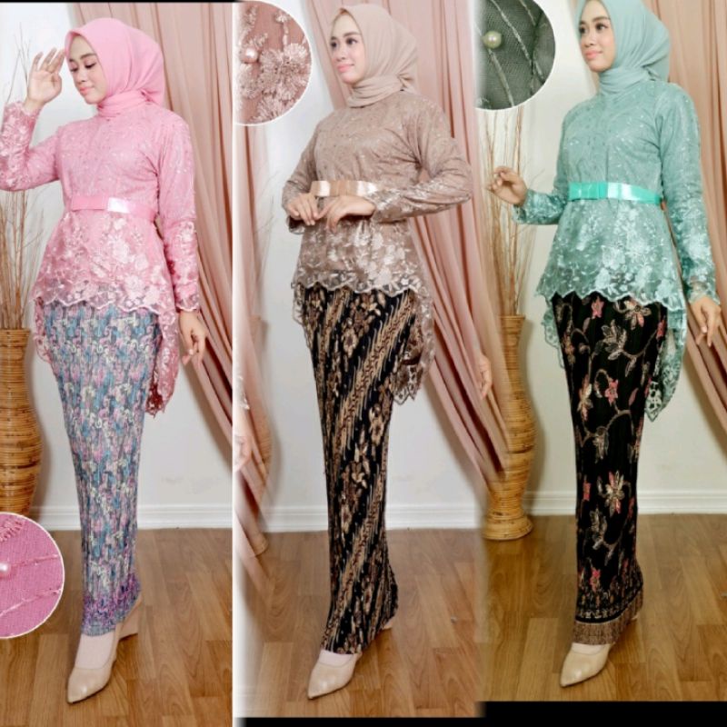 (COD) SETELAN KEBAYA AURORA TILLE MUTIARA / KEBAYA WISUDA / KEBAYA MODERN / KEBAYA TERLARIS / HANANIA KEBAYA