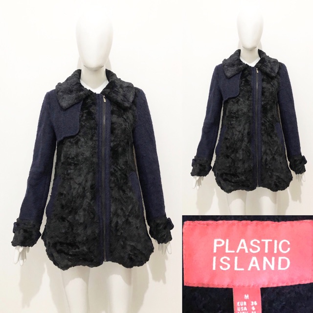 Plastic island fur wool winter coat / jacket