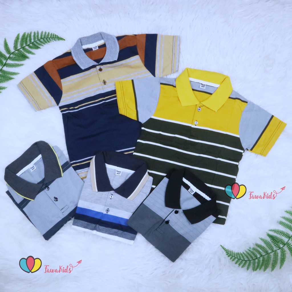 Kerah Salur T-Shirt Anak Laki uk 5-6 Tahun / Baju Lengan Pendek Murah Adem  Harian Polos Kaos Salur