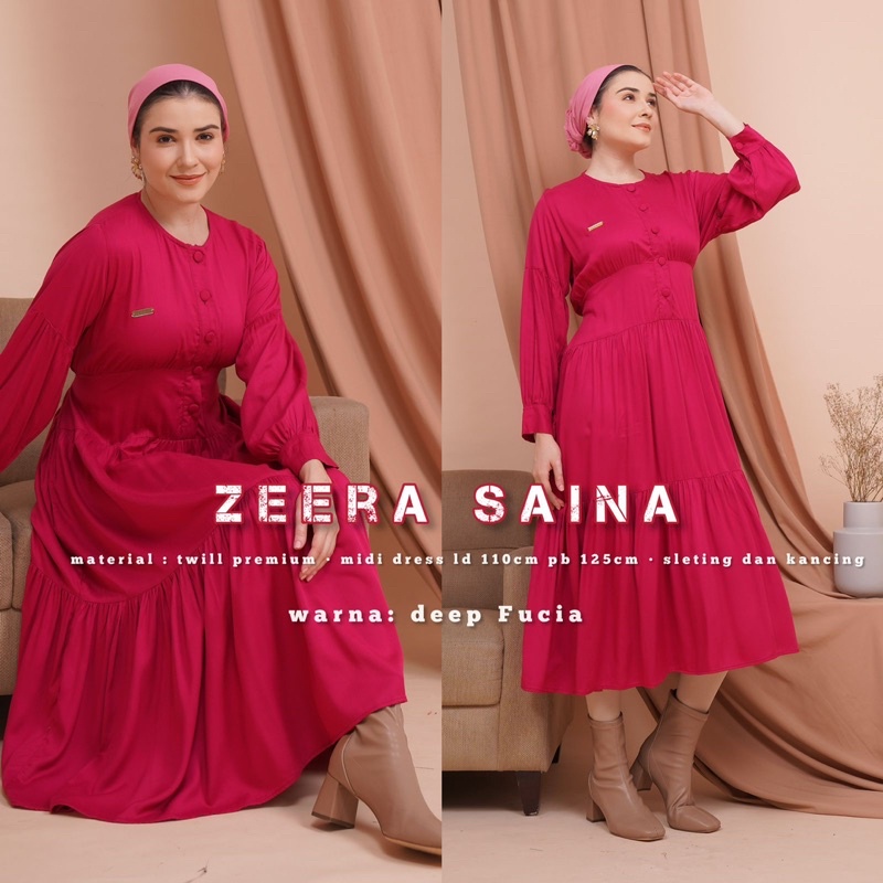 Daster Arab Zeera SAINA Midi Dress Rayon Twill premium Flowy super Klok