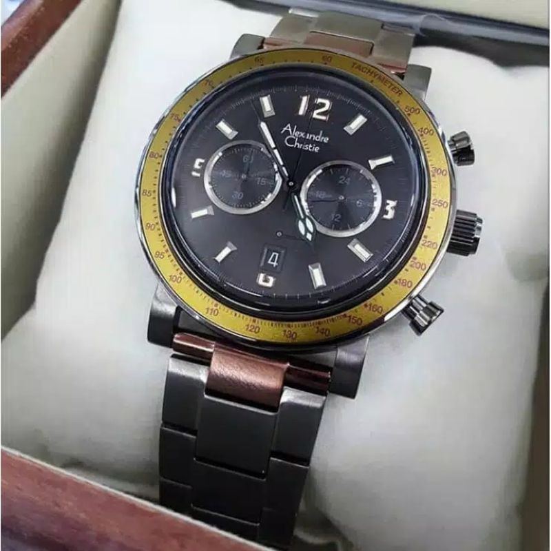 Jam tangan pria Alexandre Christie AC 6478 AC6478 grey yellow original resmi