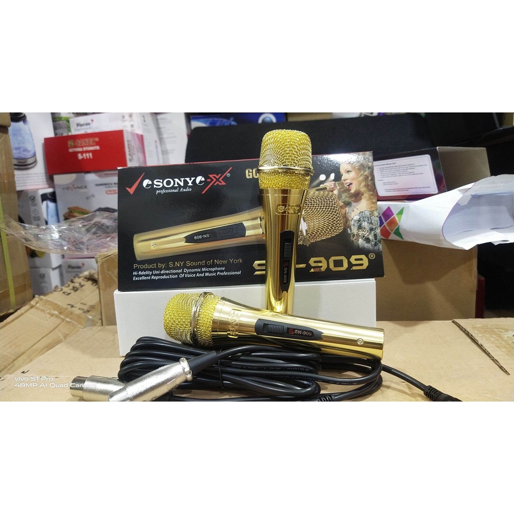 PAKET MIC KABEL GAGANG BESI/GOLD SONY SN-909 5 PCS + KABEL 4M 5PCS PROMO