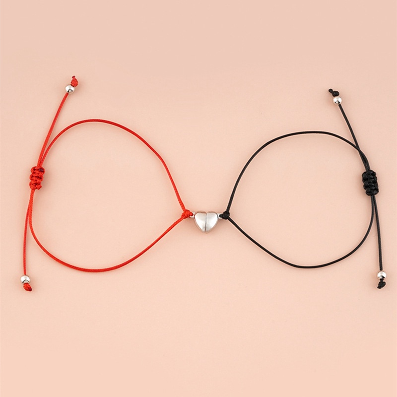 Fancyqube 2pcs / Set Gelang Tali Magnetik Adjustable Bentuk Hati Warna Hitam Merah Untuk Pria Dan Wanita