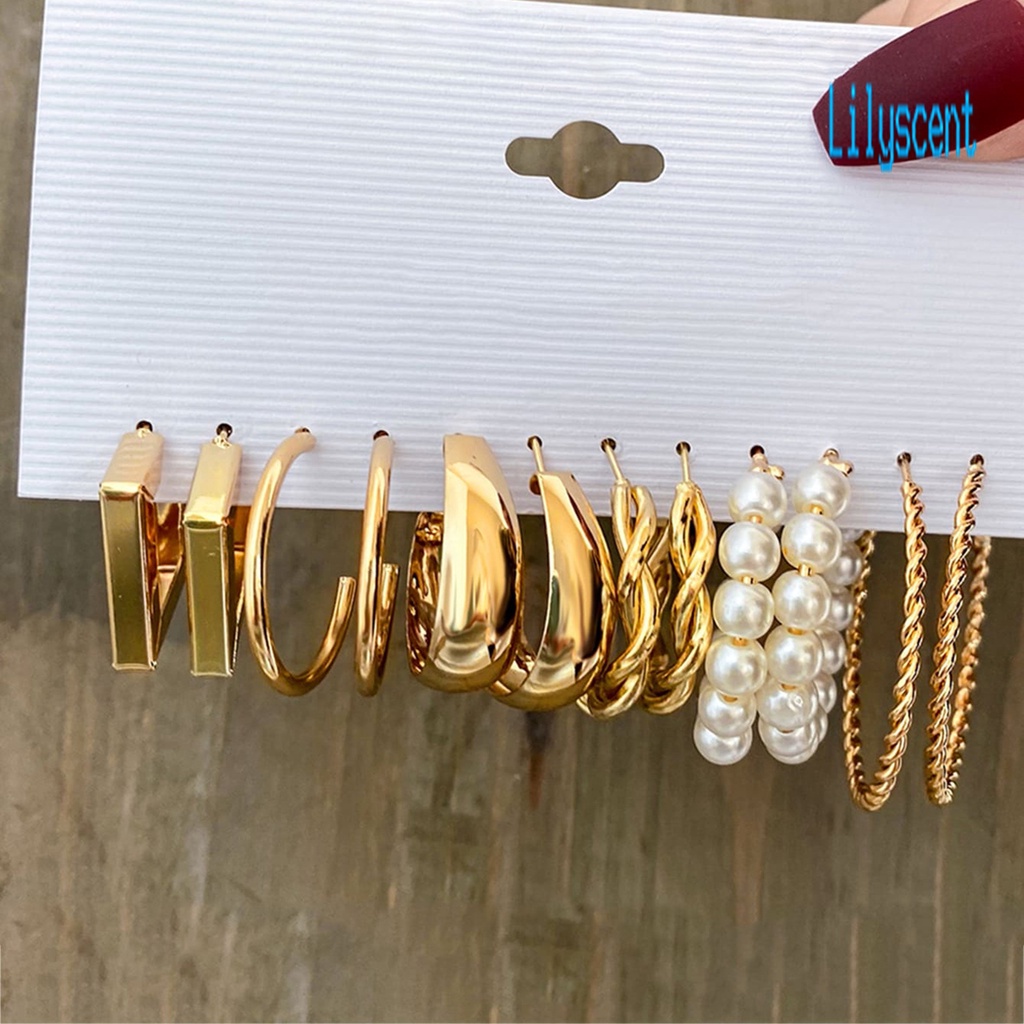 Ls 6 Pasang Anting Hoop Bentuk C Hias Mutiara Imitasi Gaya Vintage Untuk Pesta Pernikahan