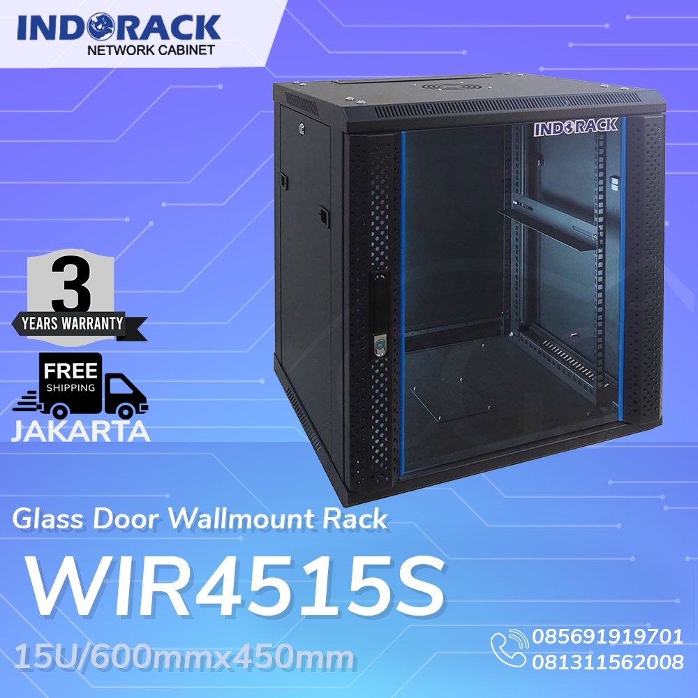 WIR4515S - 15U Wallmount Rack Depth 450mm Single Door 19&quot; - INDORACK