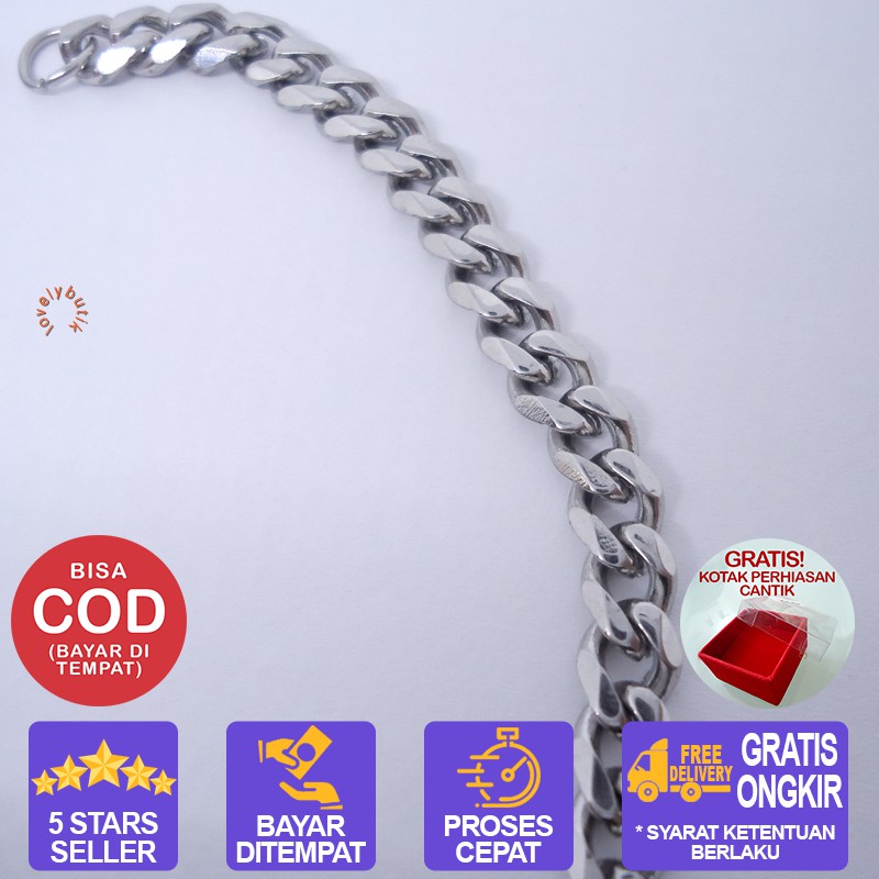 Lovelybutik  Gelang Rantai Titanium Anti Karat Pattern Uk.21 cm Gelang BONUS KOTAK PERHIASAN