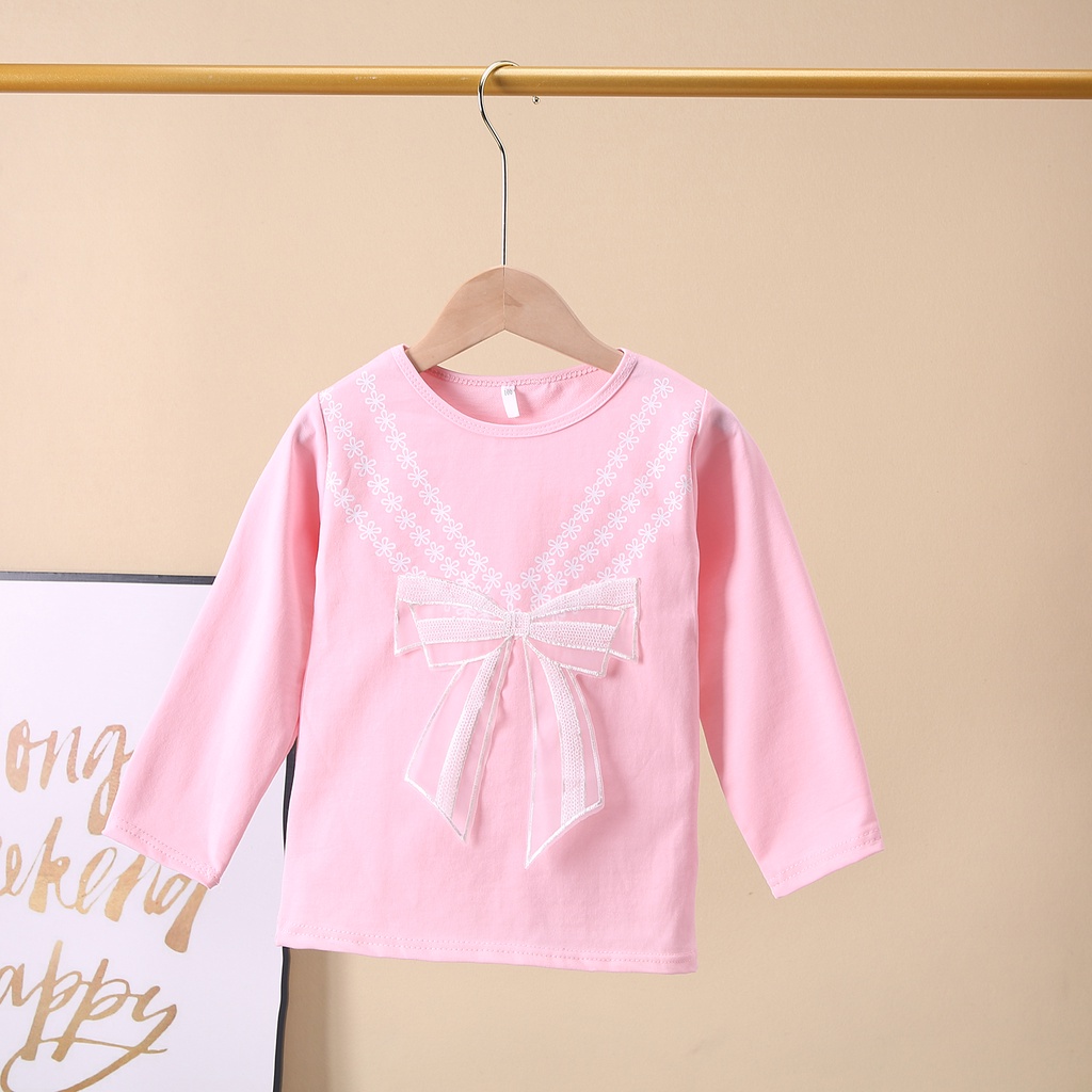 Kaos Panjang Anak Perempuan Motif Pita Renda Bahan Katun Casual Style Import Baju Atasan Balita-5