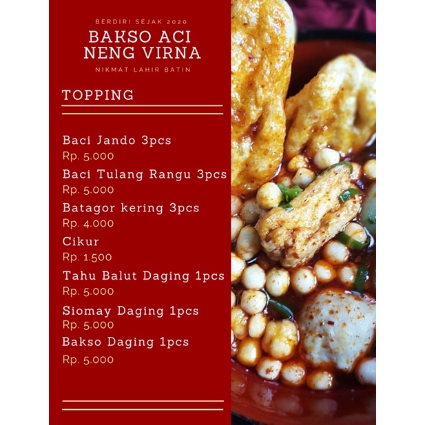

Tambahan Topping Bakso Aci Neng Virna