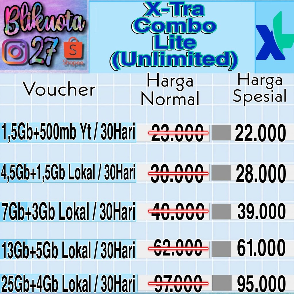 Paket data internet inject / injek XL Combo Lite Unlimited