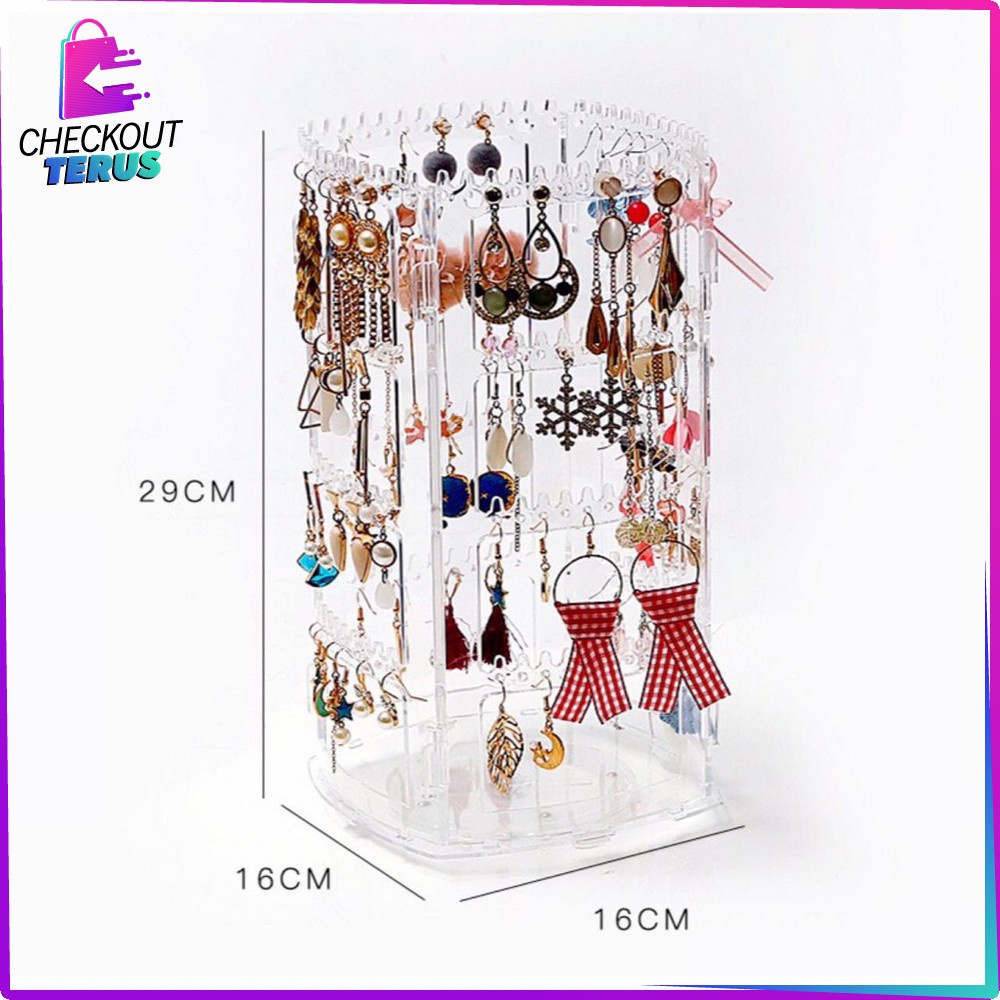 CT K20 Rak Anting Acrylic Putar 360 Derajat Rak Organizer Impor Tempat Perhiasan Kotak Penyimpanan Kalung