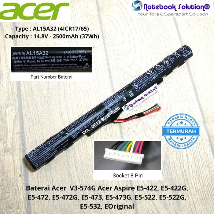 Original Baterai ACER ES1-420 ES1-421 V3-574 V3-574G V3-574T V3-574TG