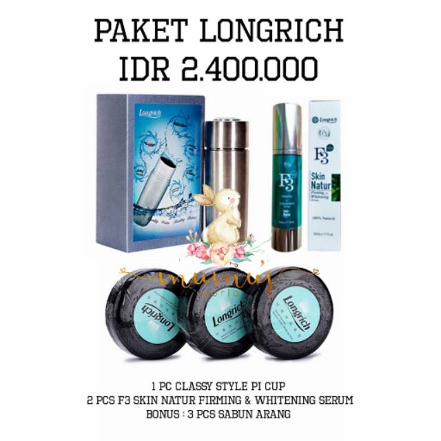 PAKET LONGRICH (PI CUP & SERUM F3) - BONUS SABUN ARANG