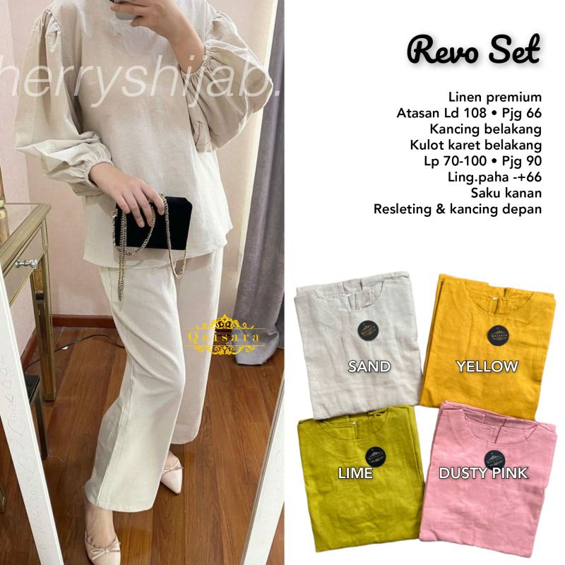 Setelan wanita polos- one set wanita bahan linen premium-revo set