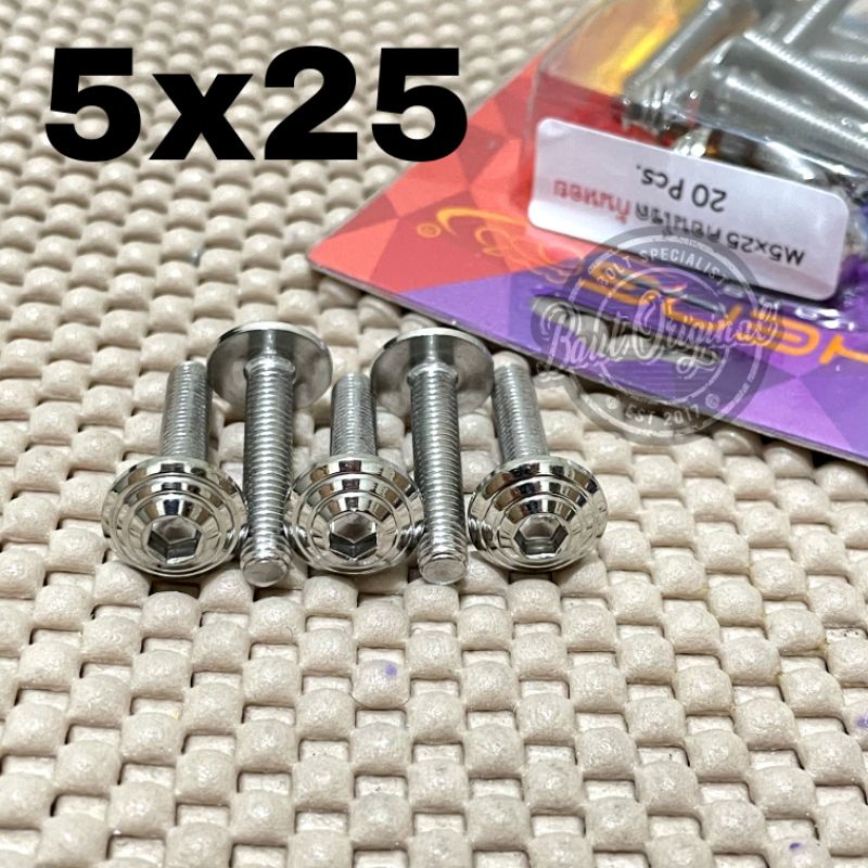 probolt baut 8 payung spiral 5x25 stenlis stainless chrome silver drat 8 panjang 2.5 cm by heng thailand