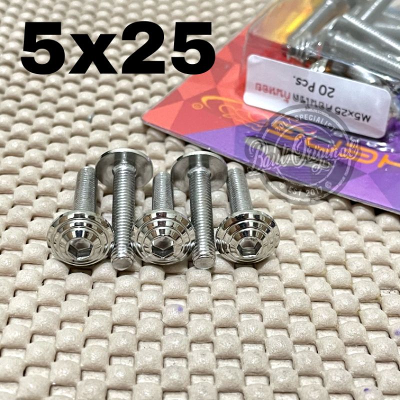 probolt baut 8 payung spiral 5x25 stenlis stainless chrome silver drat 8 panjang 2.5 cm by heng thailand