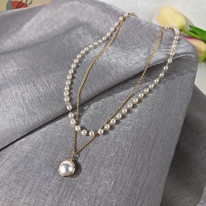 【Buy 1 Get 1 Free】Korean Double Pearl Pendant Necklace Bracelet Women's Fashion Jewelry Accessories Gifts