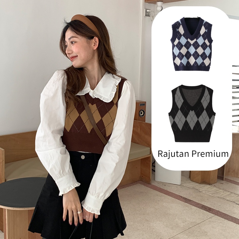 Knit Vest Kotak Rompi Rajut Wanita Vest Korea Crop Tee Vest Rajut