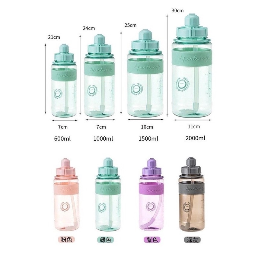 【fREE GIF- Strap + straw】2000ML Botol Air Trendy Kapasitas Besar Botol Sport Olahraga Besar Murah botol minum water bottle