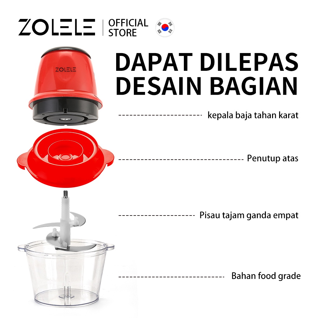 ZOLELE Electric Blender Chopper 2L Multifungsi Alat Pemotong Sayuran Daging 4 in1 Penggiling Listrik Kebisingan Rendah Pengaduk Food Vegetable Onion Slicer Penggiling Cabe Cutter Fruit Slicer Grater Processor ZD001