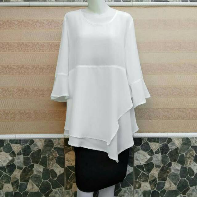 BLOUSE BAJU UKURAN JUMBO,BIG SIZE,BAJU UKURAN BESAR 2L,3L,4L PUTIH TULANG