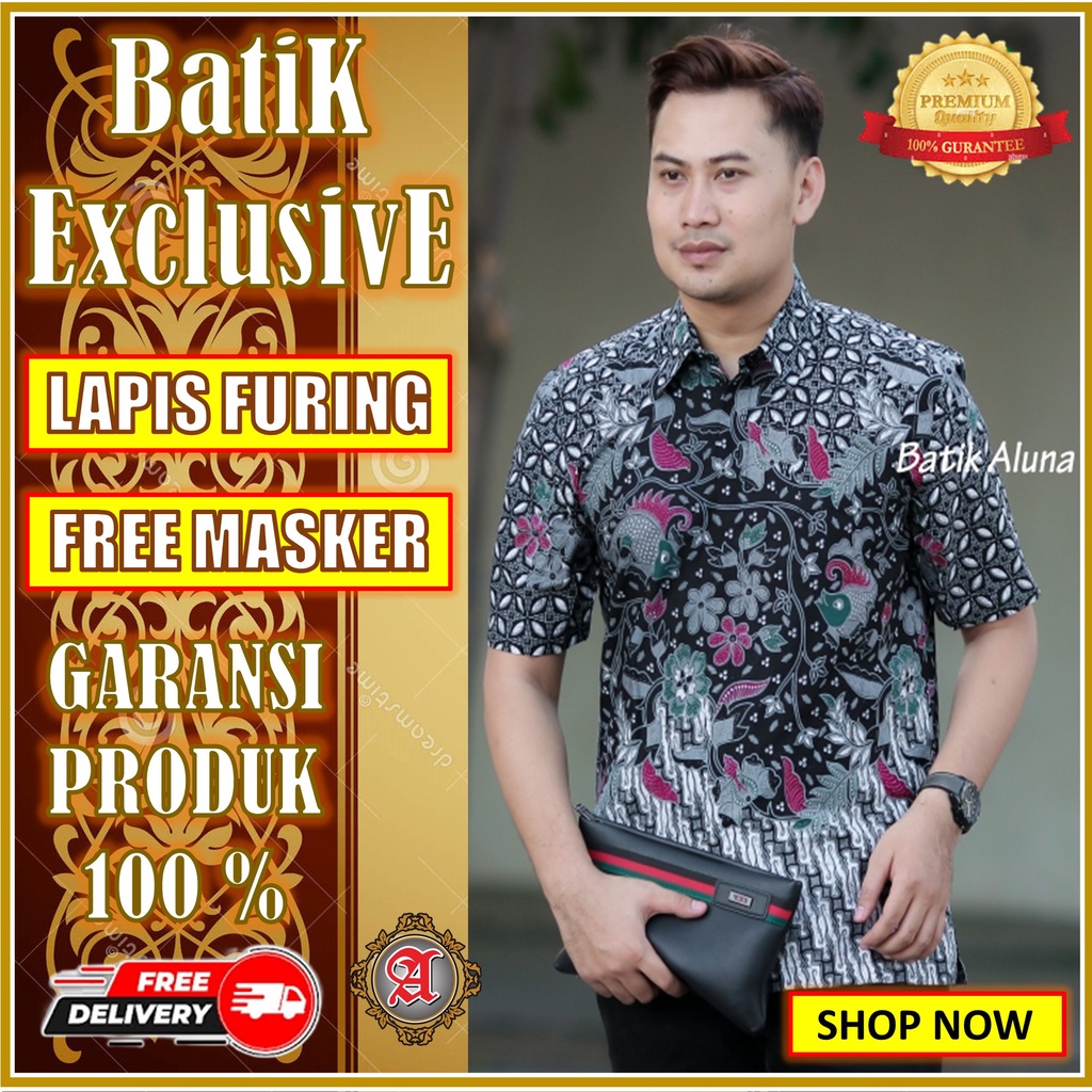 Baju Kondangan Cowok Batik Lengan Pendek Slimfit Pria Modern Anak Muda Exclusive BATIK ALUNA BAPD 02