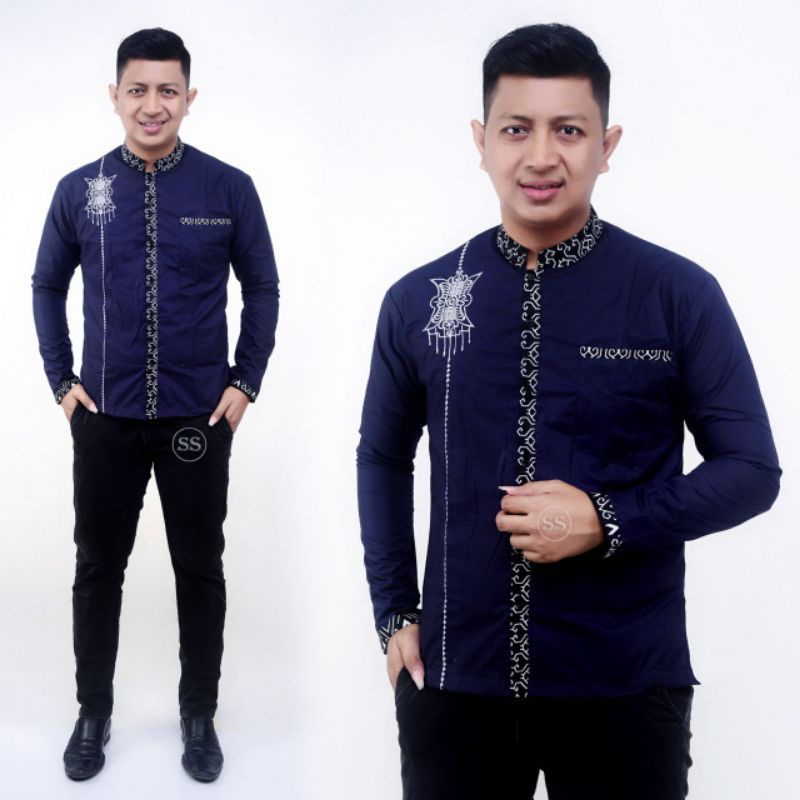 koko biru dongker lengan panjang