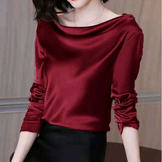 4910 Baju atasan blouse lengan panjang COWL NECK Korean style wanita import baju atasan blouse blus 