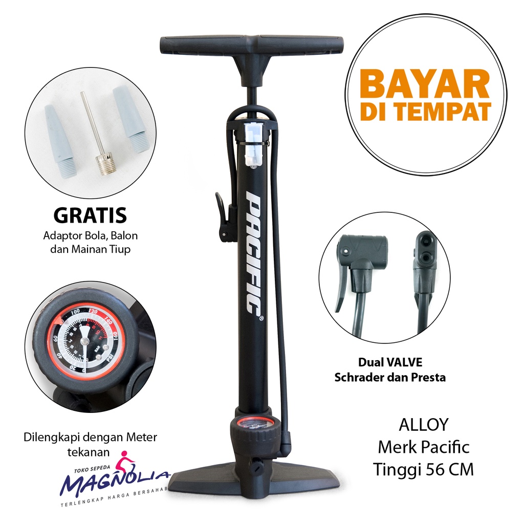 Pompa Angin Ban Motor dan Sepeda Alloy Dual Valve Pacific