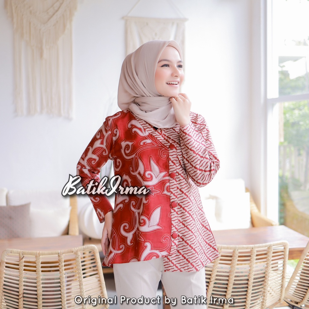 Atasan Blouse Batik Wanita Kantor Motif Kangkung BATIK IRMA