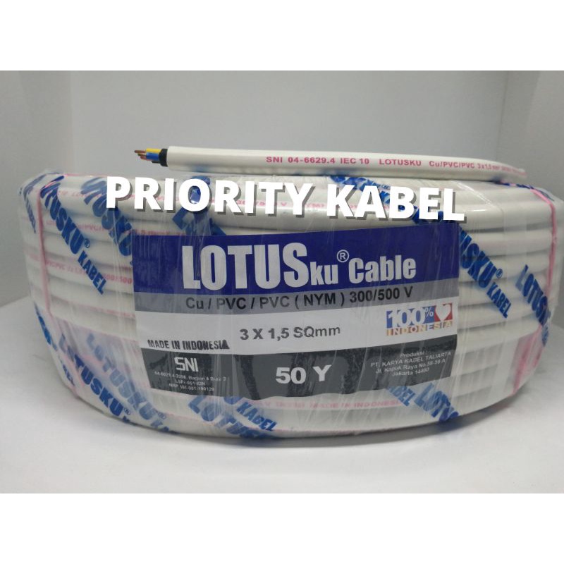 Kabel Listrik Kawat LOTUSku NYM 3x1,5 3x1.5 50 Yard (50Y)