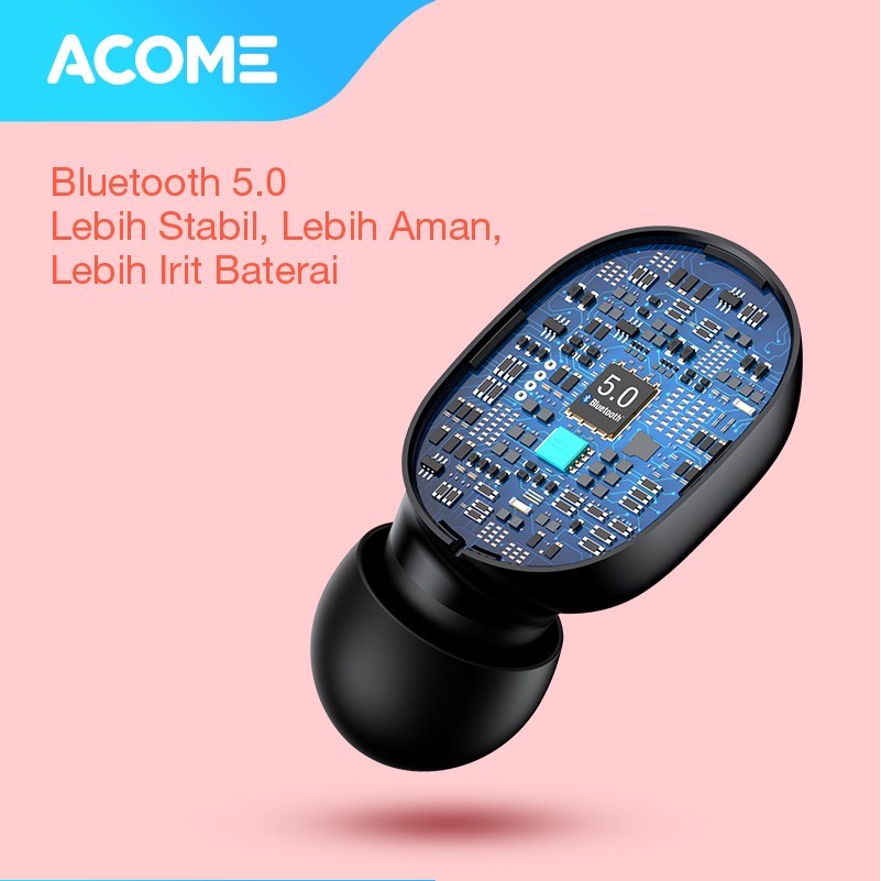 Acome Headset Earphone Bluetooth 5.0 TWS LED Garansi Resmi 1 Tahun Airdots T1