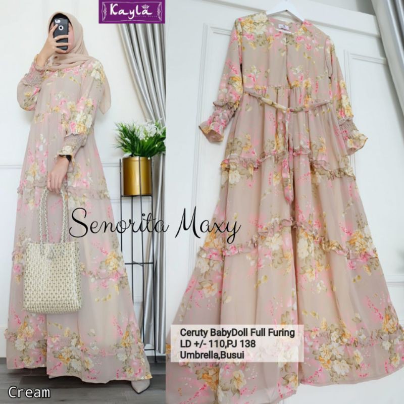 SENORITA MAXY / GAMIS CERUTY + FURING MOTIF BUNGA CANTIK ORI BY KAYLA CLAUDYA SOLO SURAKARTA