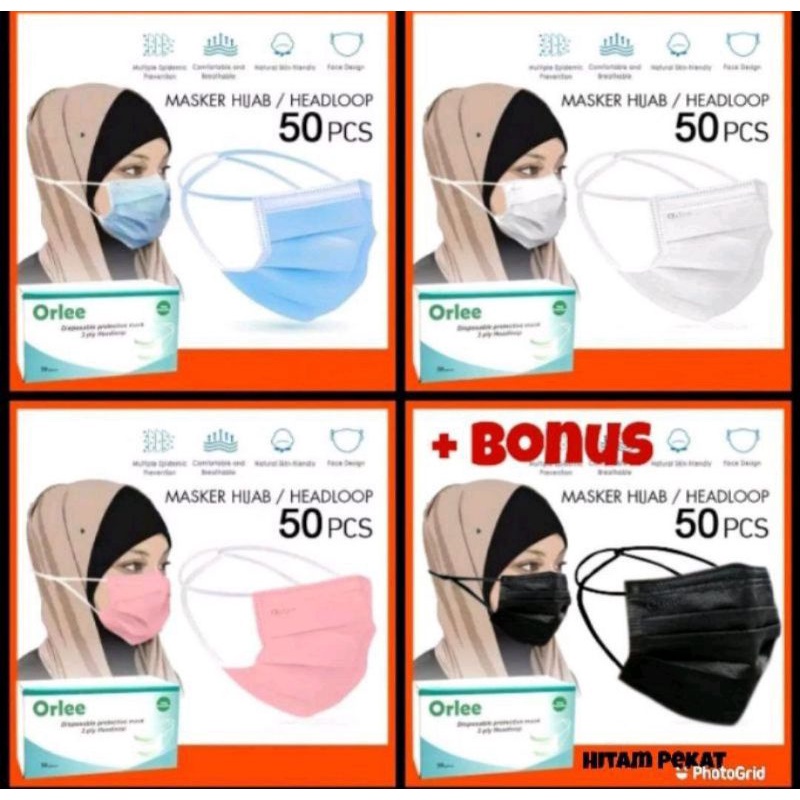 MASKER ORLEE ORIGINAL HIJAB 3 PLAY ISI 50 PCS