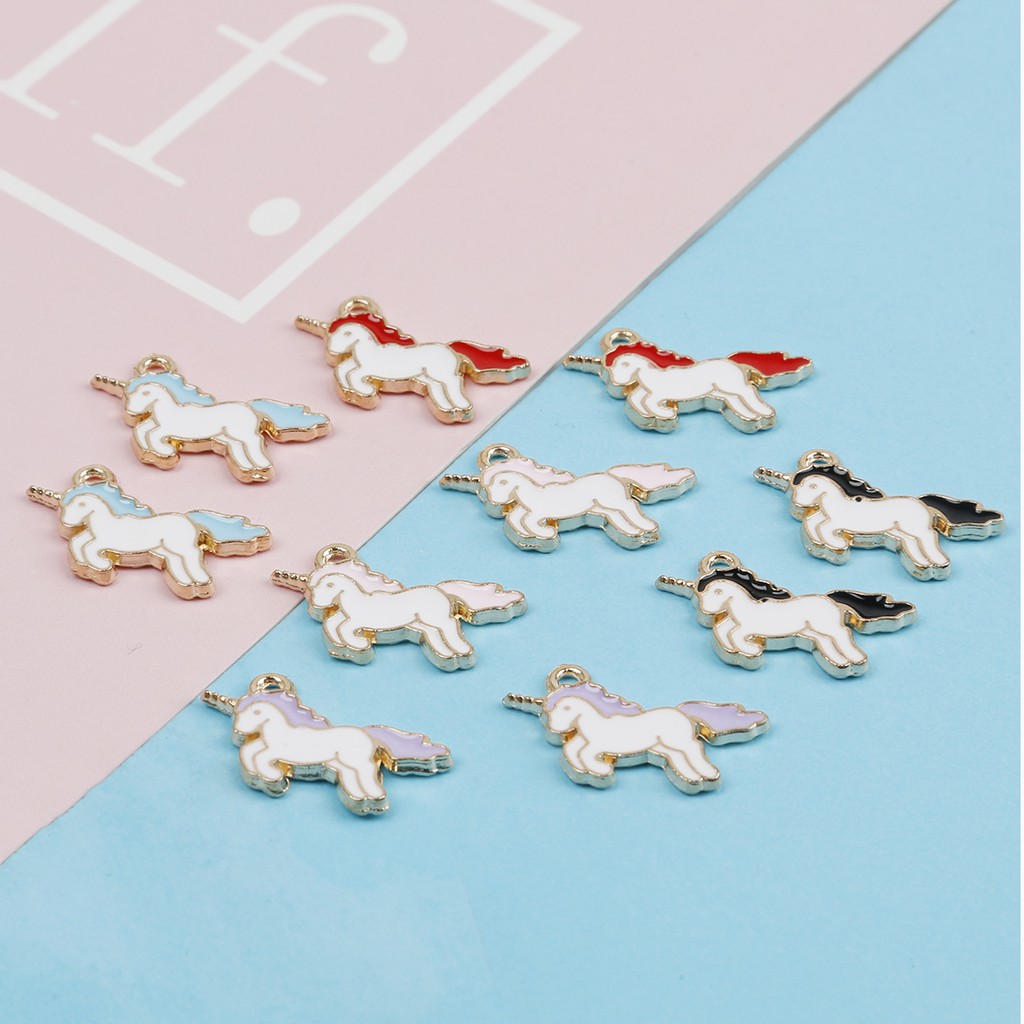 10pcs / Lot Liontin Enamel Bentuk Unicorn Untuk Membuat Perhiasan Kalung Gelang Dan Anting