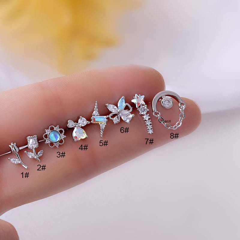 1pc Anting Tusuk Bentuk Bunga Mawar Bahan Stainless Steel 2022 20gauge