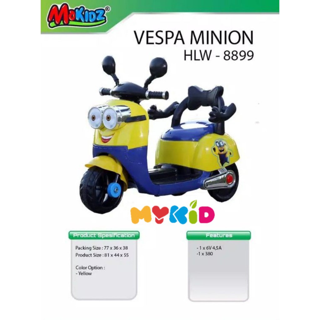  Mainan  Motor Aki  Ride On Vespa  Minion HLW8899 Shopee 