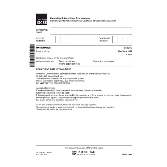 IGCSE Math Core May June 2017