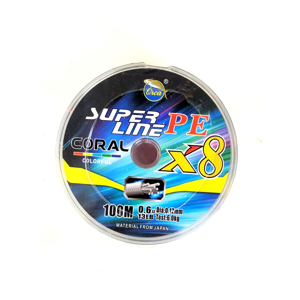Senar  Benang PE Orca Coral X8 Ukuran 0.6 0.8 1.0 1.2 1.5 Multi Color 100 Meter Connecting