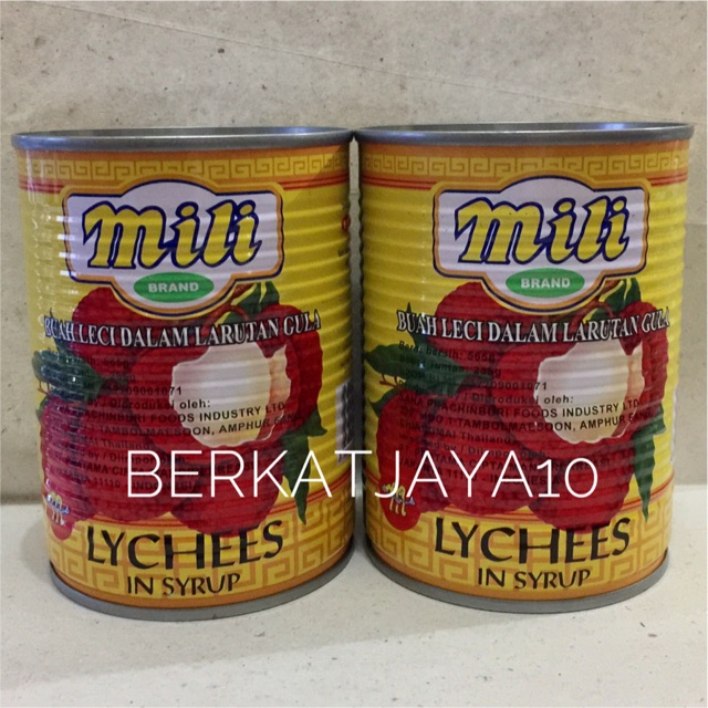 Lychees Leci mili in syrup buah kaleng