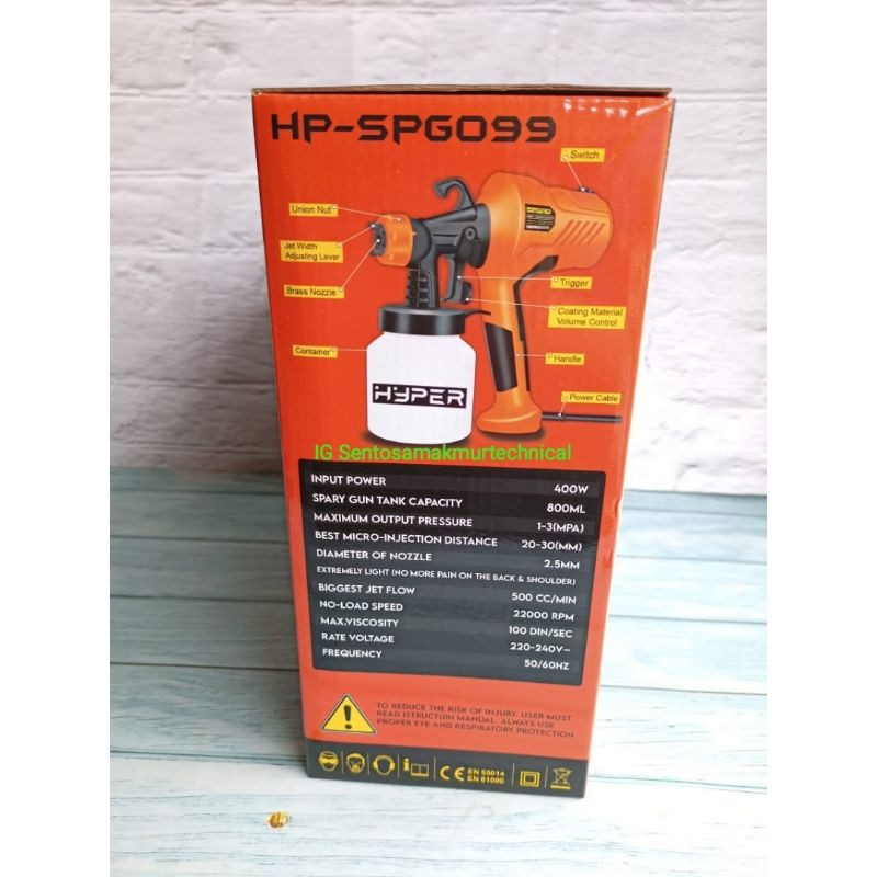 HYPER HP SPG099 Spray Gun Spraygun Listrik Elektrik HVLP Semprotan Cat Angin