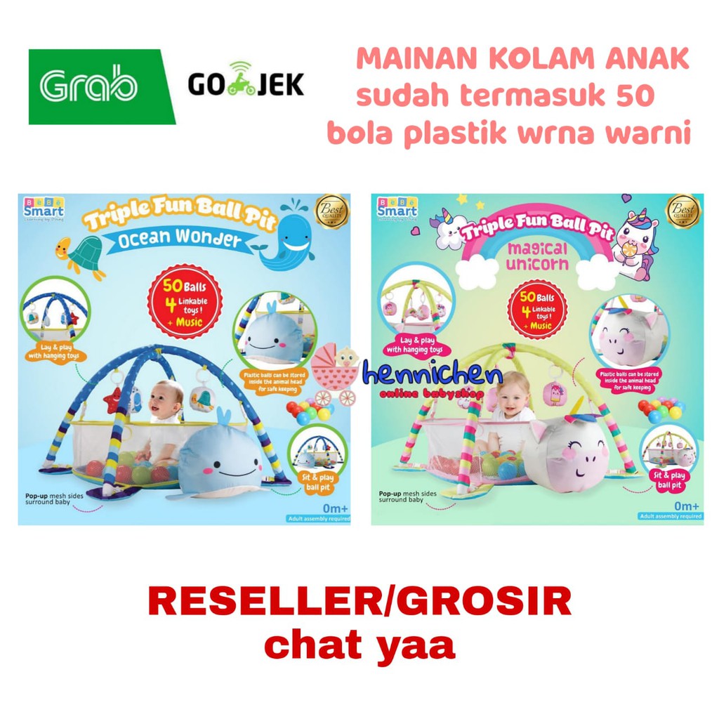 READY GOJEK GRAB Bebe Smart Triple Fun Ball Pit - Magical Unicorn Ocean Wonder BEBESMART